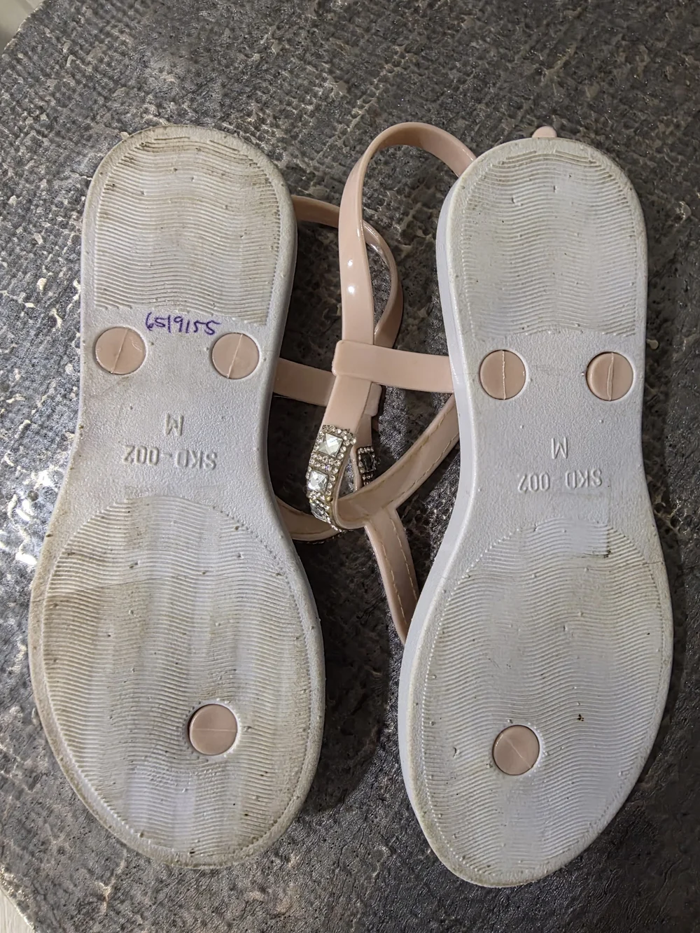 bebe Blush Jeweled T-Strap Sandals